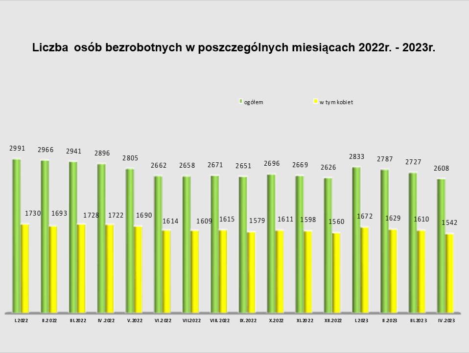 Liczba osób bezrobotnych w poszczególnych miesiącach 2022r. - 2023r.