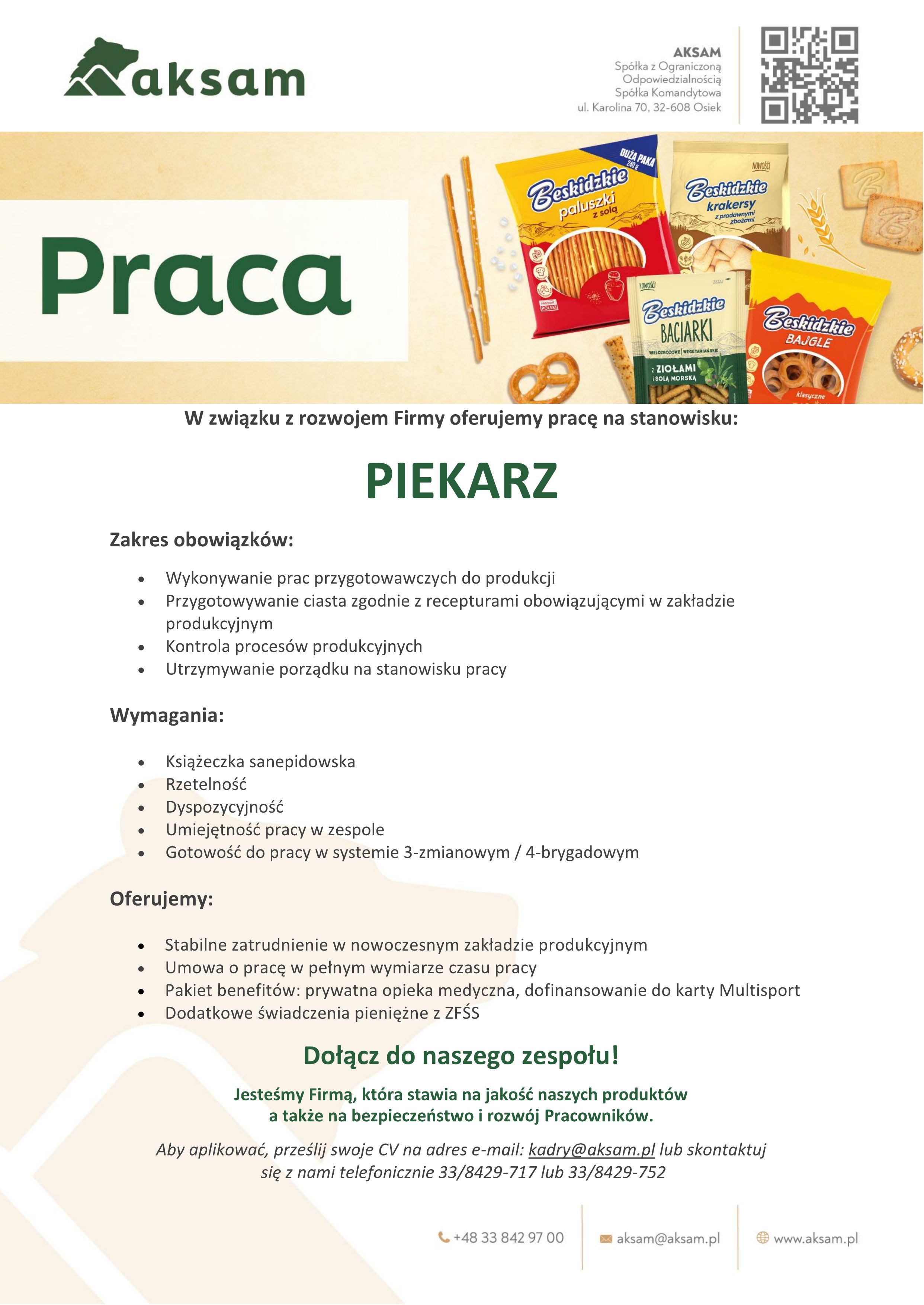 Praca piekarz Aksam