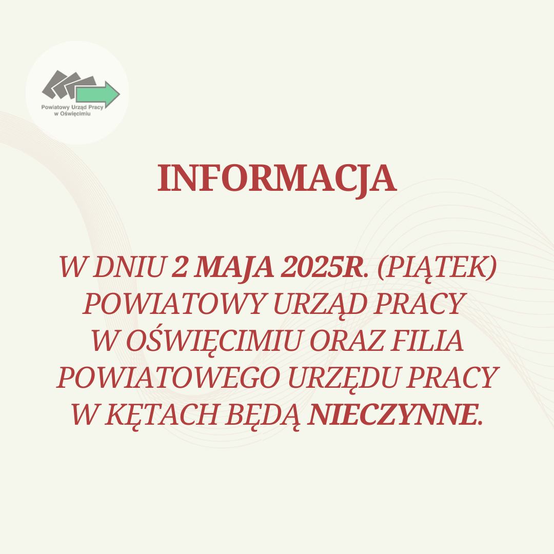 Zdjęcie artykułu Informacja dot. funkcjonowania Urzędu w dniu 2 maja 2025 r.