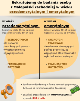 Zdjęcie artykułu Zaproszenie do projektu  „Badanie warunków aktywności zawodowej osób w wieku okołoemerytalnym”
