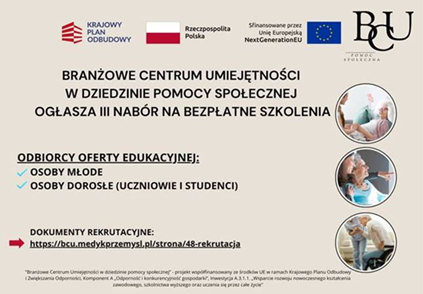 Zdjęcie artykułu Branżowe Centrum Umiejętności w dziedzinie pomocy społecznej zaprasza do udziału w bezpłatnych szkoleniach.